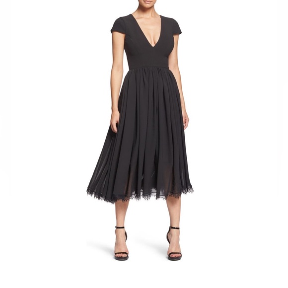 Dress the Population Corey Chiffon Fit & Flare Cocktail Dress Black Size Large - Picture 2 of 7